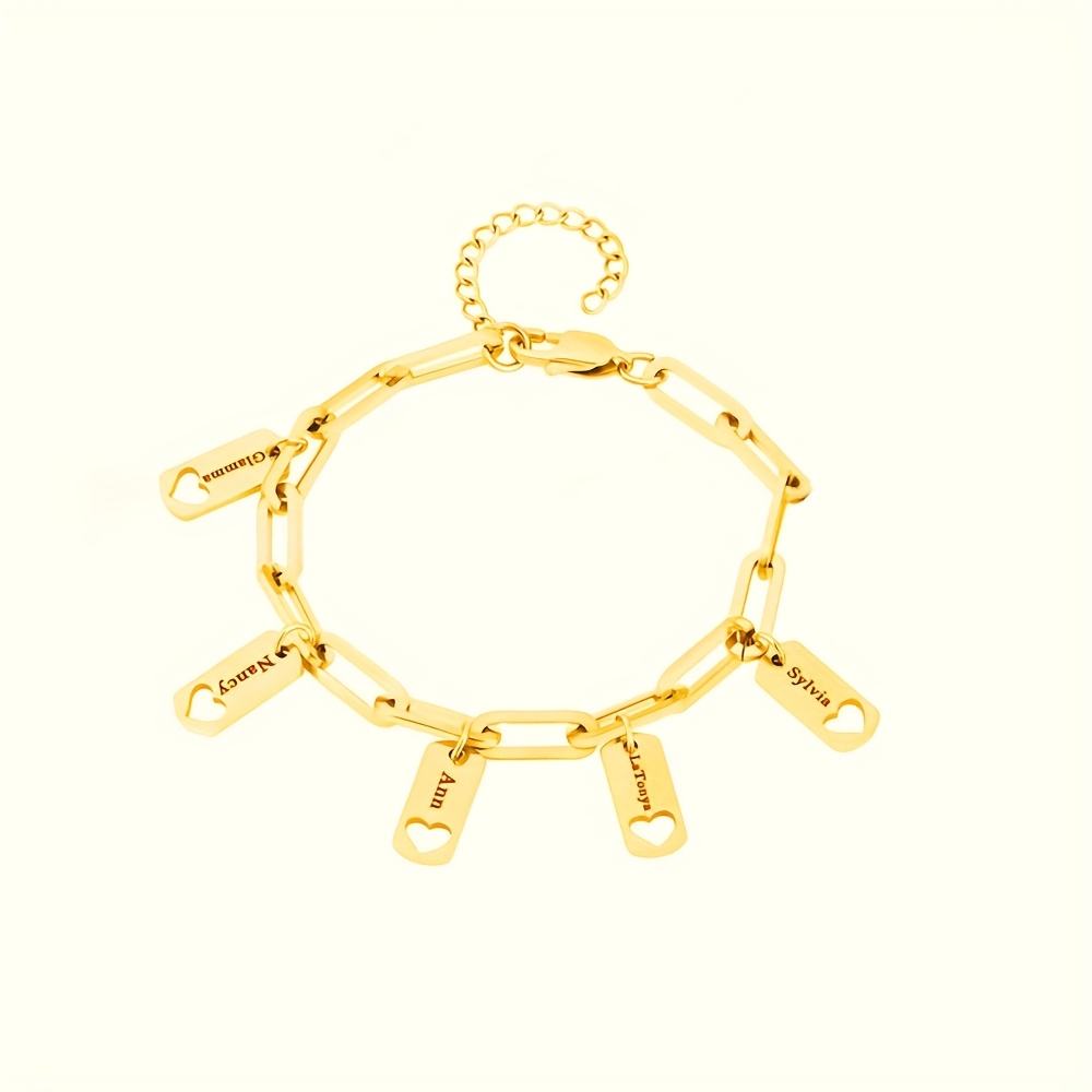 Women's Personalized Nameplate Bracelet with Hollow Heart Pendant